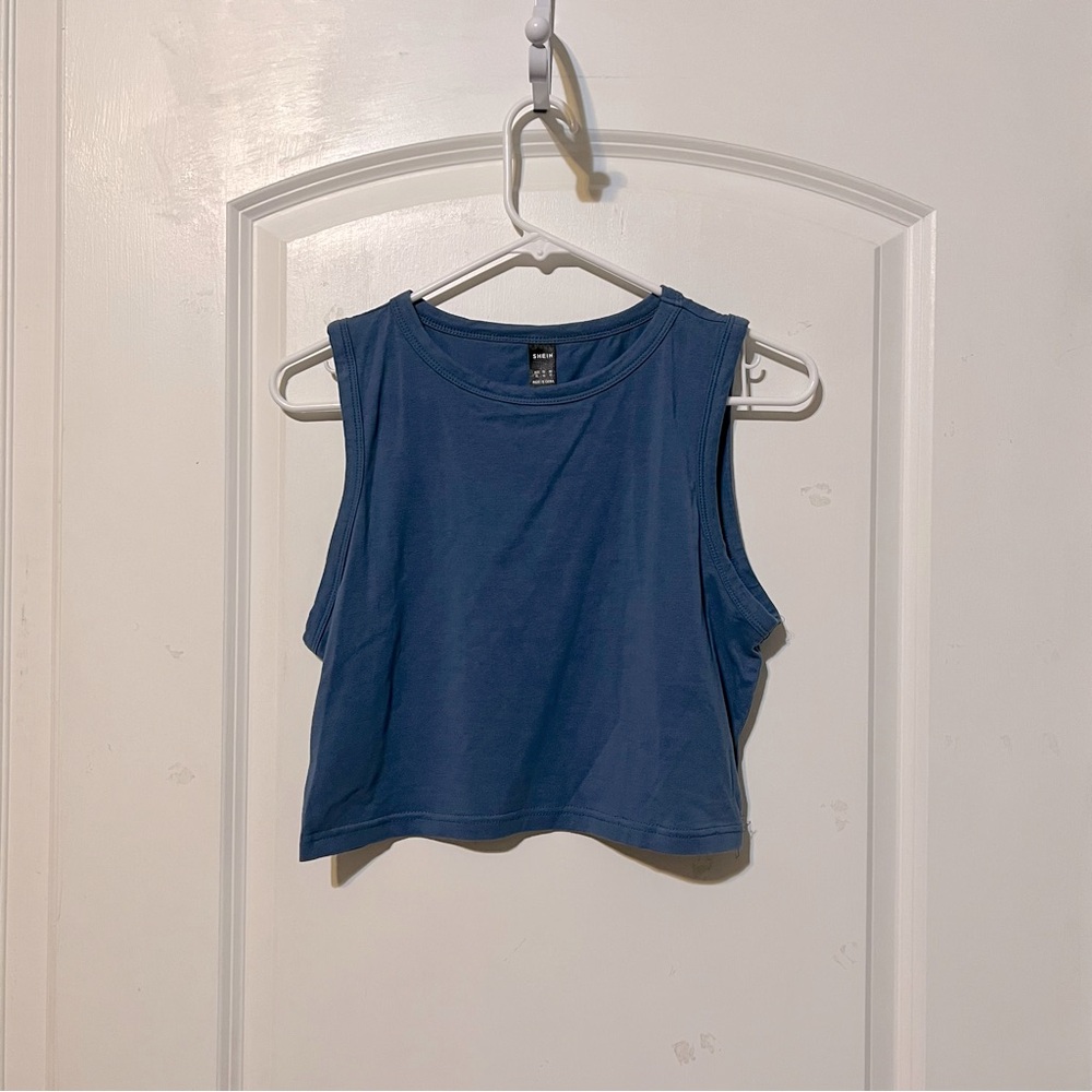 Women’s Cropped Fitted Tank Top, XL, Navy Blue, SHEIN, Summer, Spring